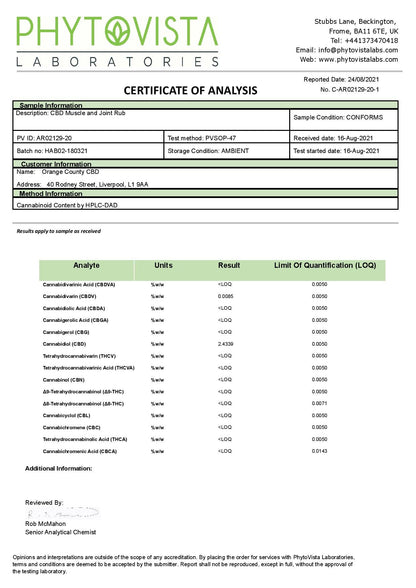 Orange County CBD 2000mg CBD Muscle and Joint Balm - 100ml
